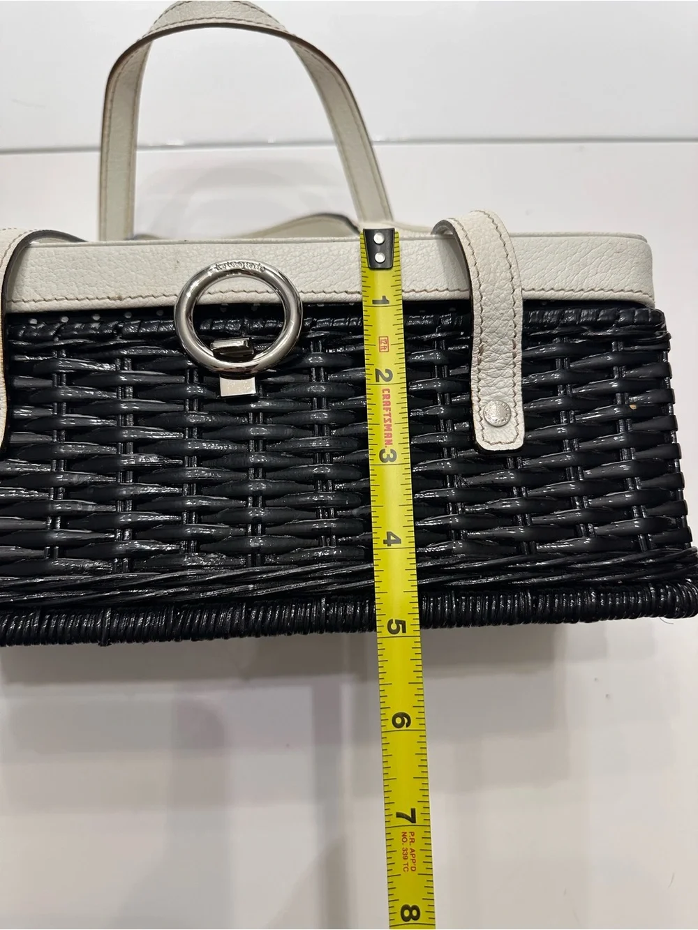 Vintage Kate Spade Black Wicker Basket Bag Top Handle Cream Leather Trim